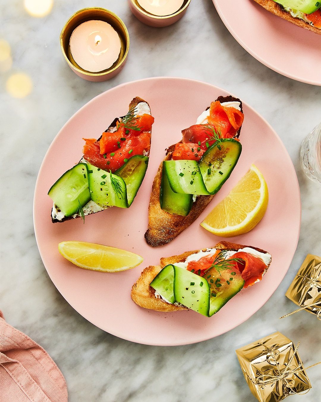 Labneh Crostinis with cucumber ribbons and smoked salmon | Cultures Gen V